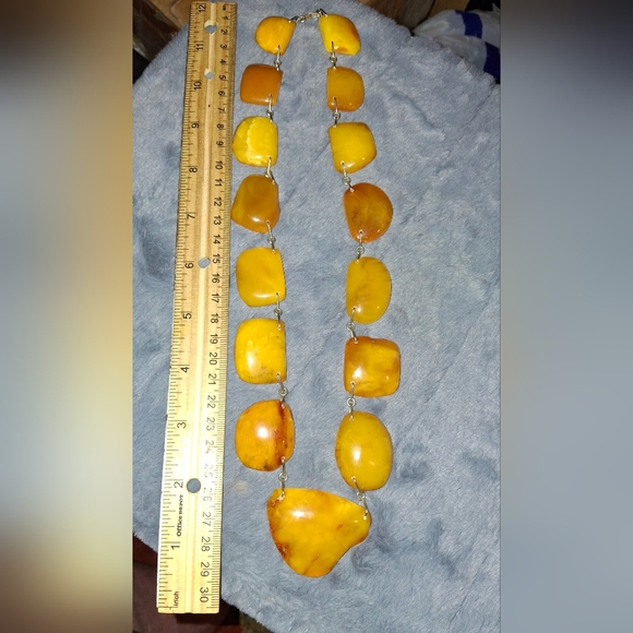 Baltic Amber Russia Egg Yolk Butterscotch Silver Necklace Signed - Picture 5 of 12